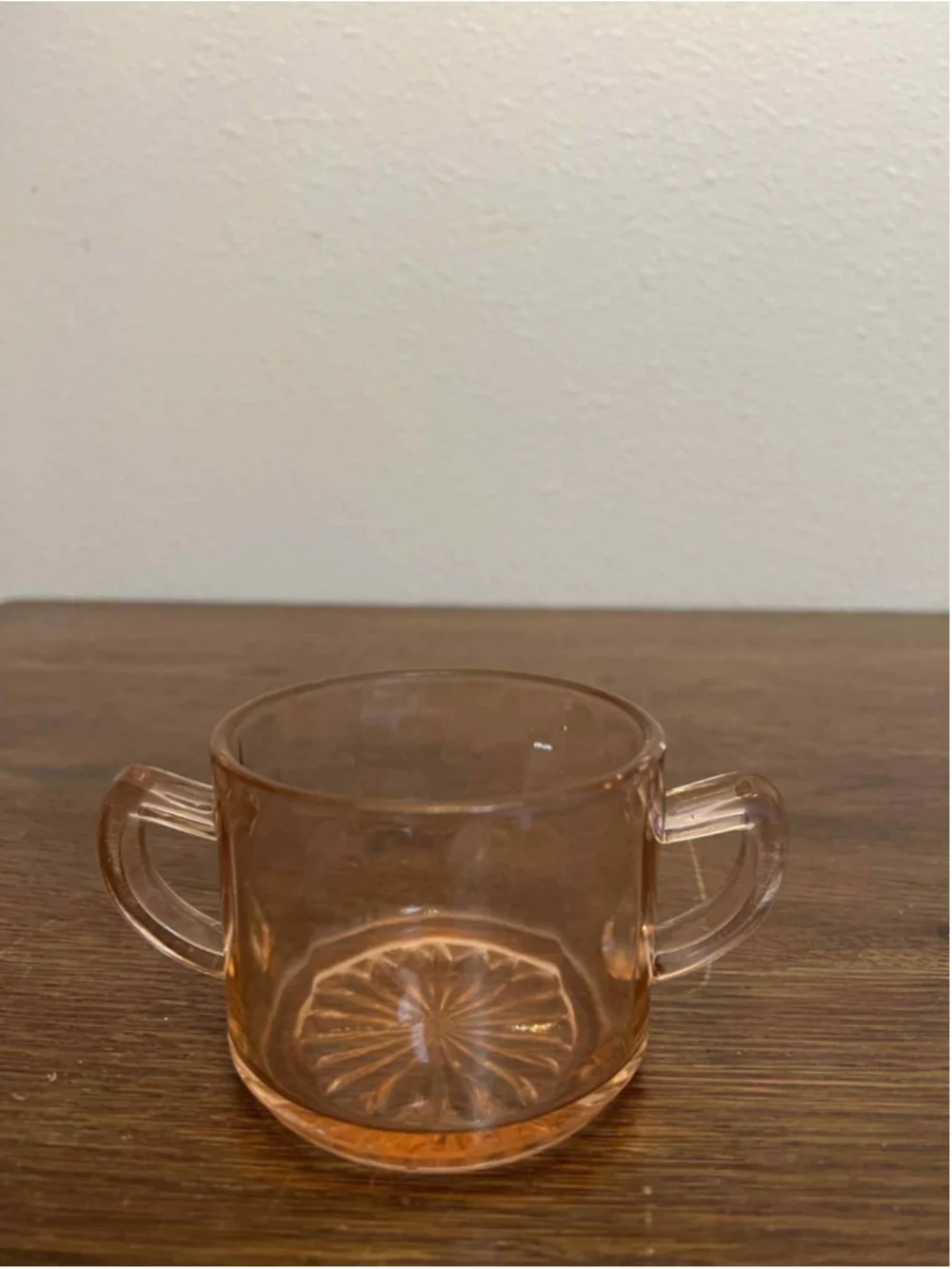 Vintage Pink Depression Glass Double Handled Cup Open Sugar Bouillon Bowl 1930s